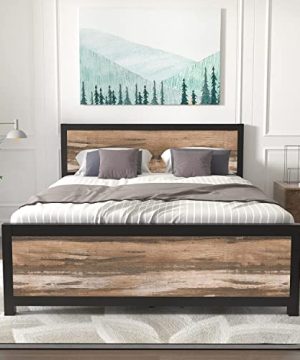 Queen Bed Frames With Headboard Queen Platform Bed Frame Rustic Wood Platform Metal Bed Frame Queen Size Bed Frames With Storage No Box Spring Needed Heavy Duty Slat Support Industrial Brown Queen 0 300x360