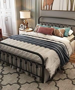 TUSEER Metal Bed Frame Queen Size With Vintage Headboard And Footboard Platform Base Wrought Iron Bed Frame QueenBlack 0 300x360