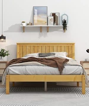 Tatub Wood Bed Frame With Headboard Full Size Wood Platform Bed Frame With Slat No Box Spring Needed Easy Assembly Natural 0 300x360
