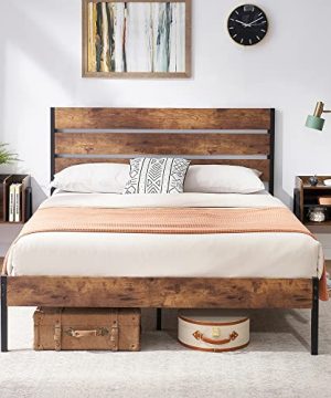 VECELO Platform Full Bed Frame With Rustic Vintage Wood Headboard And Footboard Mattress Foundation Strong Metal Slats Support No Box Spring Needed 0 300x360