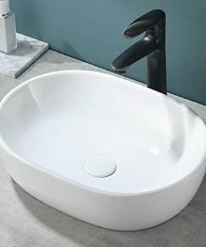 VESLA HOME Modern Oval 19x14 White Porcelain Ceramic Above Counter Bathroom Vessel SinkCeramic Art Basin Bathroom Sink For Lavatory Vanity Cabinet 0 300x360