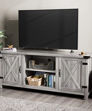 YESHOMY Modern Farmhouse TV Stand With Two Barn Doors And Storage Cabinets For Televisions Up To 65 Inch Entertainment Center Console Table Media Furniture For Living Room 58 Inch Gray Wash 0 300x360