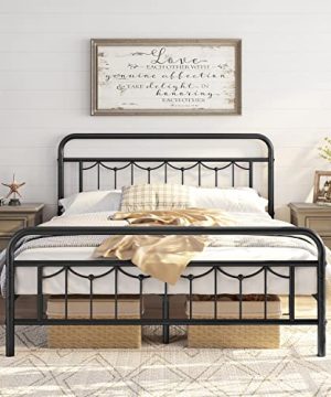 Yaheetech Queen Size Metal Bed Frame With Vintage Headboard And Footboard Farmhouse Metal Platform Bed Heavy Duty Steel Slat Support Ample Under Bed Storage No Noise No Box Spring Needed Black 0 300x360