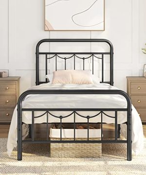 Yaheetech Twin Size Metal Bed Frame With Vintage Headboard And Footboard Farmhouse Metal Platform Bed Heavy Duty Steel Slat Support Ample Under Bed Storage No Noise No Box Spring Needed Black 0 300x360