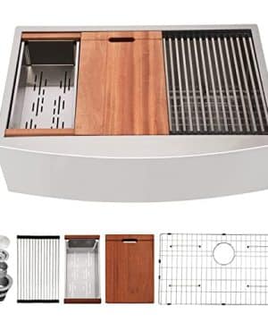 33 Farmhouse Kitchen Sink Mocoloo 33 Inch Kitchen Sink Apron Front Workstation Stainless Steel 16 Gauge Single Bowl Farm Undermount Deep Sinks 0 300x360