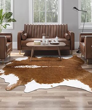 AROGAN Premium Faux Cowhide Rug 46 X 52 Feet Durable And Large Size Cow Print Rugs Suitable For Bedroom Living Room Western Decor Faux Fur Animal Cow Hide Carpet Brown 0 300x360