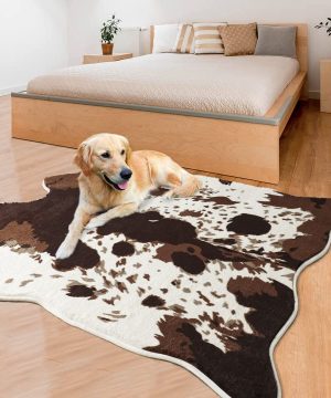 Acapet Cow Print Area Rugs Cowhide Rugs 46ft X52ft For Living Room Bedroom Western Decor Cute Fluffy Cowhide Carpet Faux Fur Rug Soft Fuzzy Rug For Home Brown And White140 158cm 0 300x360