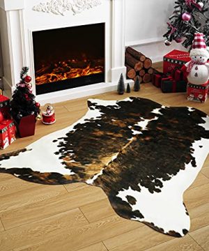 Amearea Faux Cowhide Rug 46x52 Feet Premium Durable Cow Print Rugs For Living Room Animal Large Cow Hide Rug For Bedroom Kids Room Dining Western Decor Carpets Dark Brown 0 300x360