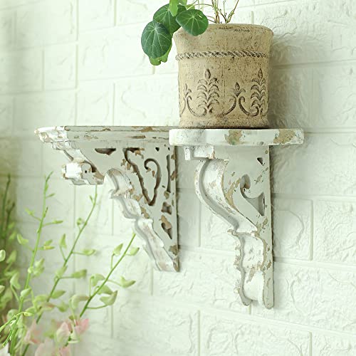 BIG FORTUNE Set of 2 Corbels for Shelves Wood Corbels Decorative Shelf Brackets Wooden Vintage Shelf Farmhouse Decor White Wood Wall Bracket Floating Wall Shelf