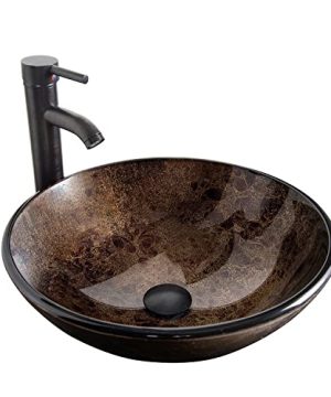 Bathroom Vessel Sink 165 Artistic Glass Bathroom Bowl Basin With Faucet Mounting Ring And Pop Up Drain Brown 0 300x360