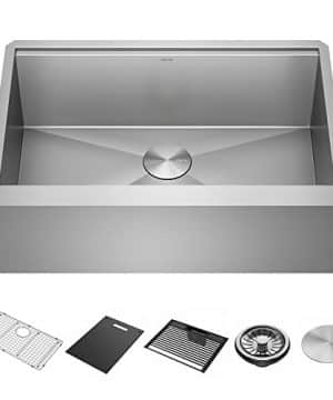 DELTA FAUCET Rivet 30 Inch Workstation Farmhouse Apron Front Kitchen Sink Undermount 16 Gauge Stainless Steel Single Bowl With WorkFlow Ledge And Kit Of 5 Accessories 95C9031 30S SS 0 300x360