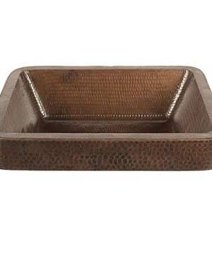 Premier Copper Products 17 Inch Rectangle Skirted Vessel Hammered Copper Sink 0 300x360
