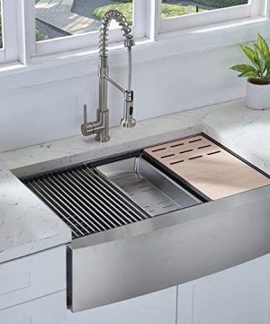 UFaucet 33 Inch Farmhouse Sink Undermount 3322 Inch Stainless Steel Workstation Farmhouse Kitchen Sink 9 Inch Deep Single Bowl Undermount Apron Sink With Accessorie 0 300x360