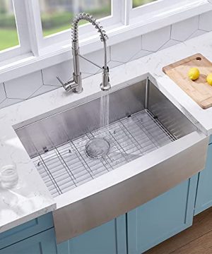 VCCUCINE Farmhouse Sink 30 Inch Stainless Steel Farmhouse Kitchen Sink Undermount Drop In Single Bowl Basin Apron Sink Brushed Nickel Farm Sink With Dish And Drain Assembly 0 300x360