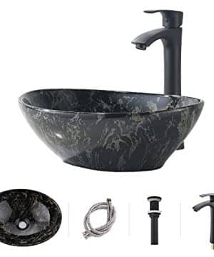 VOKIM Oval Marble Ceramic Vessel Sink And Faucet Combo 16 X 13 Modern Egg Shape Above Counter Bathroom Vanity Bowl 0 300x360