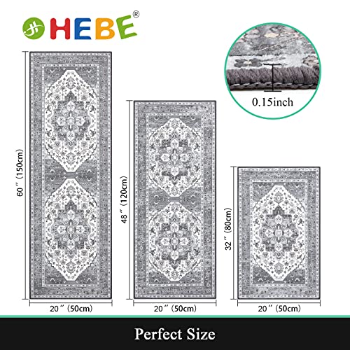 Ileading Boho Kitchen Rugs Sets 3 Piece with Runner Non Slip Kitchen Mats  for Floor Washable Bohemian Runner Rug Set of 3 Blue&Gray