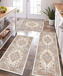 LUFEIJIASHI Small Kitchen Rugs and mats Non Skid Washable Kitchen Runner  Rug Absorbent Farmhouse Style Kitchen Floor mats for in Front of Sink (Dark