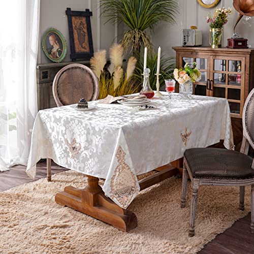 ARTABLE Jacquard Lace Tablecloth Rectangle Fabric Embroidery Table Cloth Vintage Farmhouse Rustic Table Cover for Home Kitchen Wedding Outdoor Indoor Party Decor (Cream, 60 x 104 Inch) - Image 3