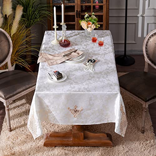 ARTABLE Jacquard Lace Tablecloth Rectangle Fabric Embroidery Table Cloth Vintage Farmhouse Rustic Table Cover for Home Kitchen Wedding Outdoor Indoor Party Decor (Cream, 60 x 104 Inch) - Image 4