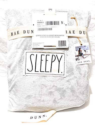 Rae Dunn Queen Embroidered 90 x 90 Blanket with “Sleepy” Patch ...