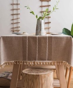 Solid Color Linen Farmhouse Style Tablecloth Beige Fringed - Temu Portugal