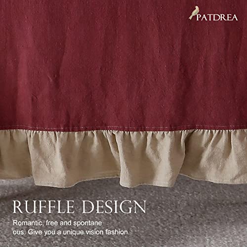 patdrea Designer Vintage Ruffle TableCloths for Rectangle and Round Tables,Red French Country Cotton Linen Tablecloths,Shabby Chic Farmhouse Decor Decoration for Parties Wedding Christmas,63"*63" - Image 3