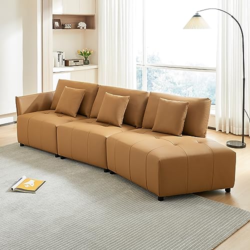 Taikonaut 120'' Genuine Leather Sofa, Modern Modular Sectional Couch ...